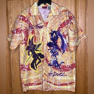 VINTAGE 90s Yu-Gi-Oh Manga Dark Magician Anime Button Down Shirt Youth XL‎ 14/16